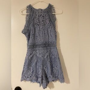 Haute Monde Lace Romper in Light Blue